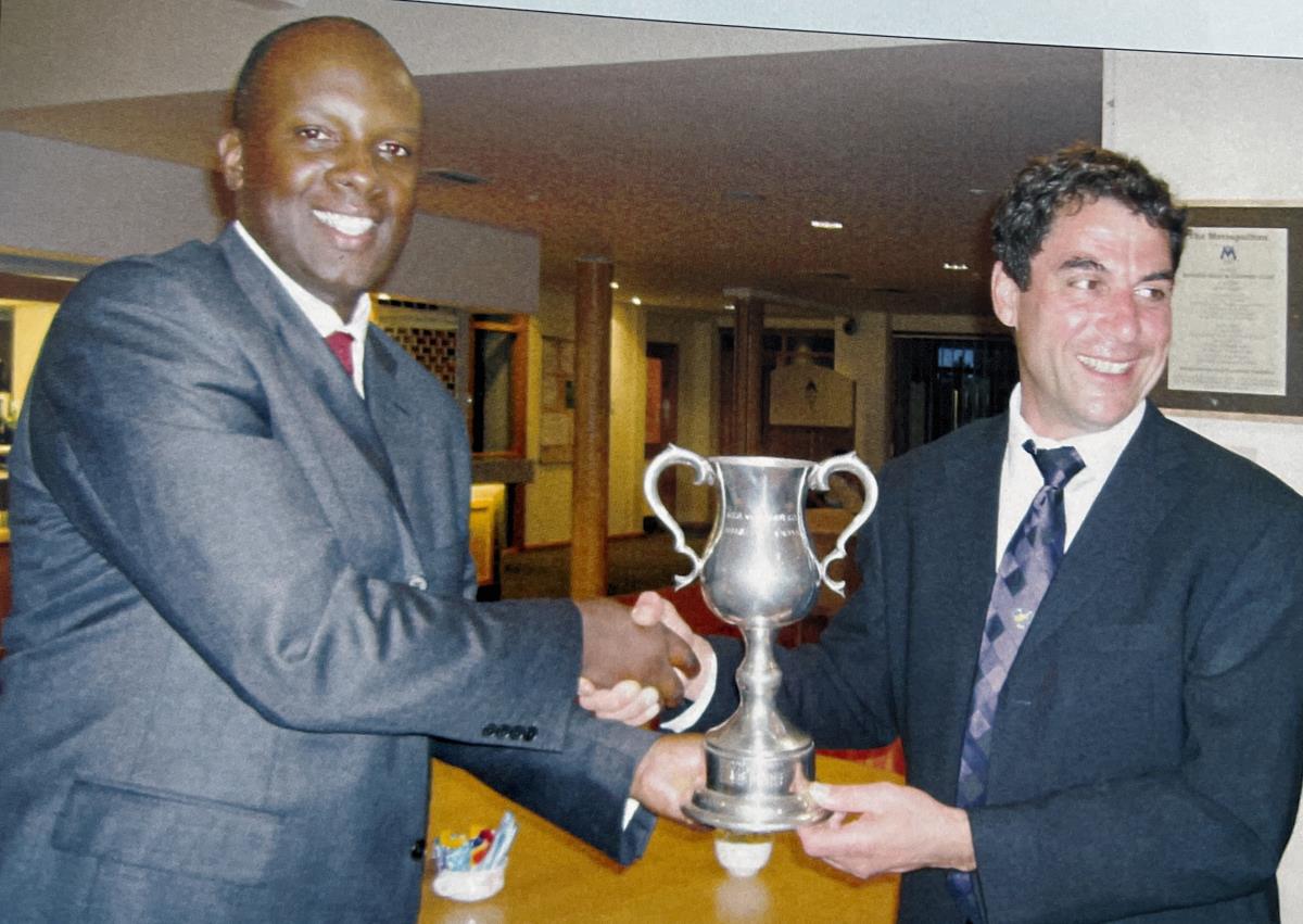 CGS V ACGS - The Victorious ACGA Captain Henry Laville receiving Cup from CGS Captain